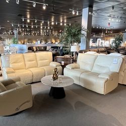 Beige Power Reclining Sofa And Liveseat