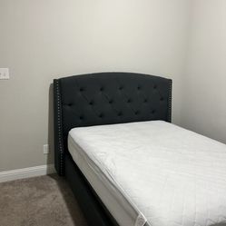 Grey Linen Queen Size Bed 