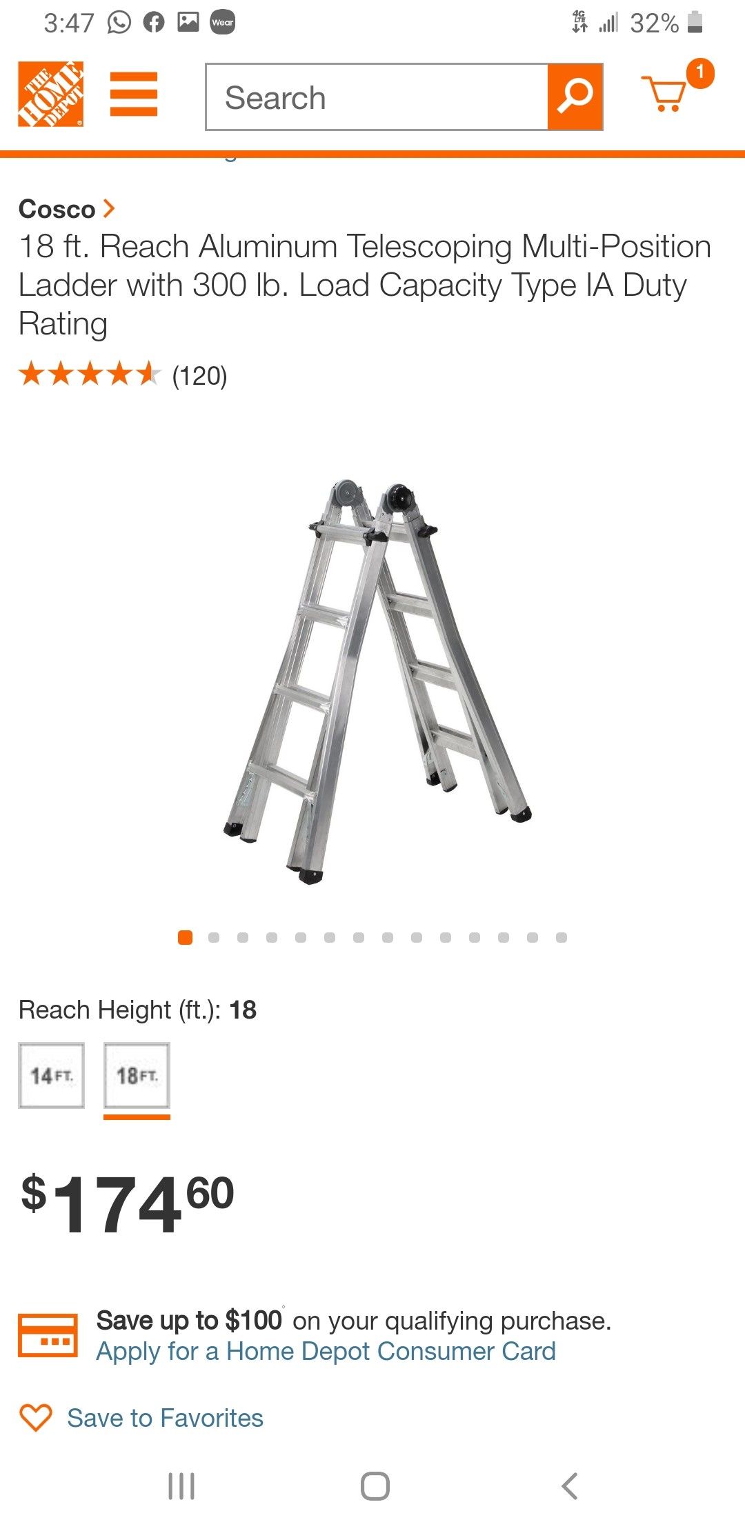 18 FT ALUMINIUM MULTI-POSITION LADDER WITH 300 LB LOAD CAPACITY