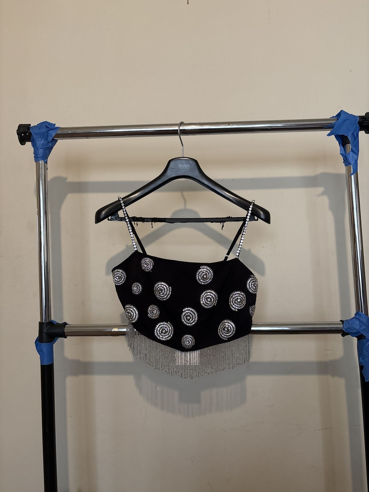 Show Me Your Mumu Rhinestone Fringe Crop Top – Black – BNWT