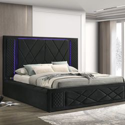 Lorenzo black platform Queen bed (w/led lights & Bluetooth speakers)📲💕🔥👀😎🚛