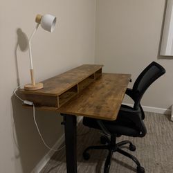 Adjustable Desk, Chair, Lamp, Mini Trash Can