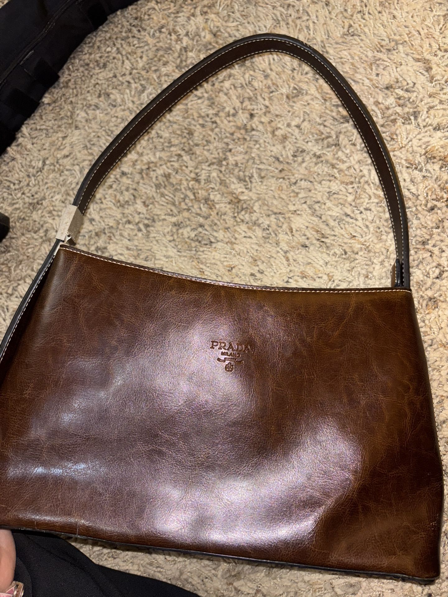 Vintage Brown Leather Prada Shoulder Bag