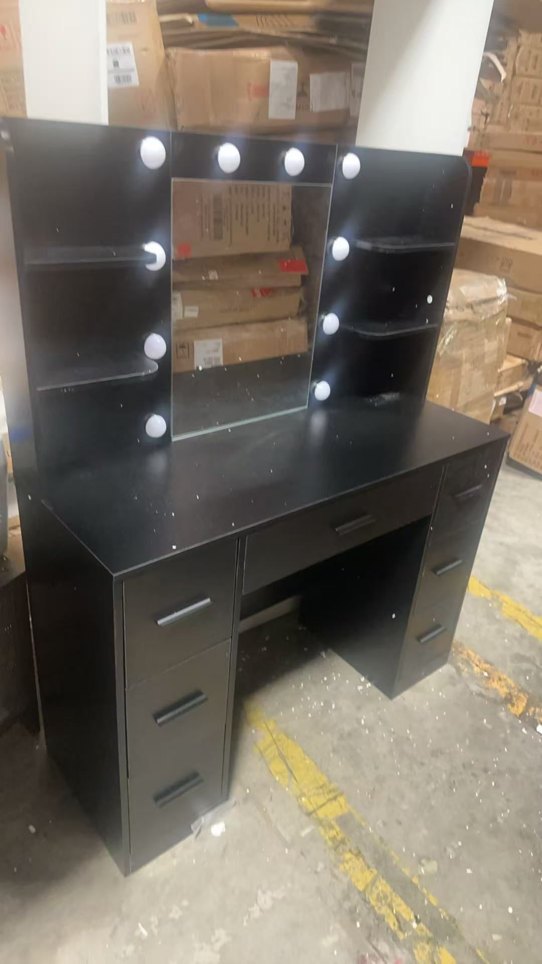 ❤️ 🔥Hot sale 🔥Furmax Vanity Desk with Mirror, LED Lights and Power Outlet Makeup Vanity Table with 7 Drawers and 6 Storage Shelves Dressing Table fo