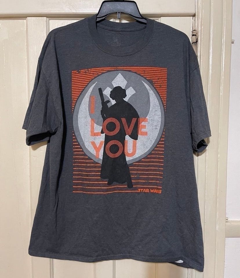 Disney Princess Leia I Love You Star Wars T-shirt Gray Graphic Tee unisex XXL