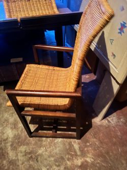 Mid Century Cane and Walnut “Wicker” chairs