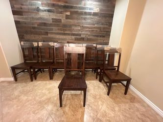Set of 8 Dark Wood Dining Chairs