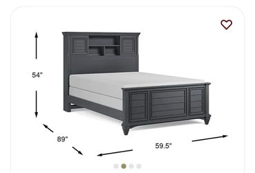 Hilton Head,  RoomsToGo, Dark Gray Full Bed Frame with Bookcase Headboard and Night Stand