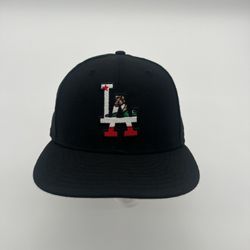 (34) LA  Hat With Bear Logo All Black Hat Size 7 1/4 