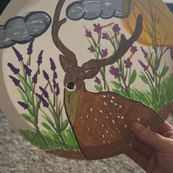 Deer Painting, On A Round Canvas