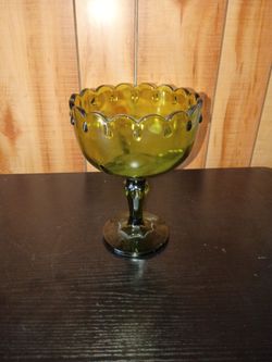Green Glass Pedestal Bowl