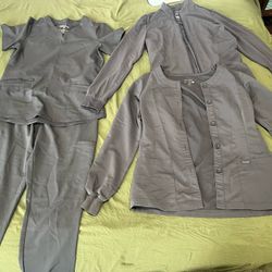1 Set of Dark Gray Women’s Scrubs & 2 Jackets 