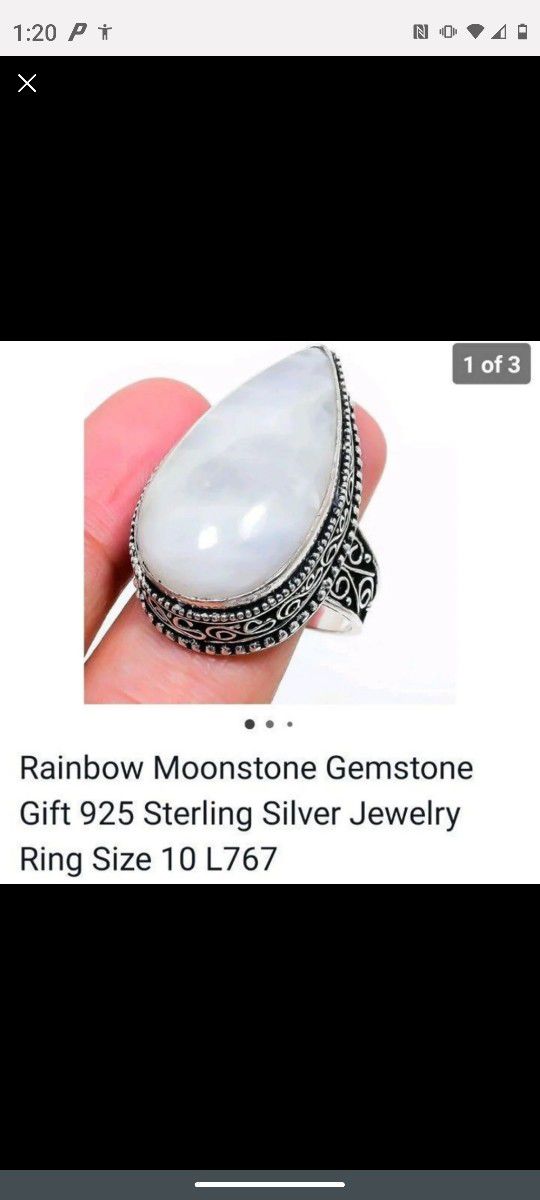 Large Extravagant Rainbow Moonstone Ring Size 10