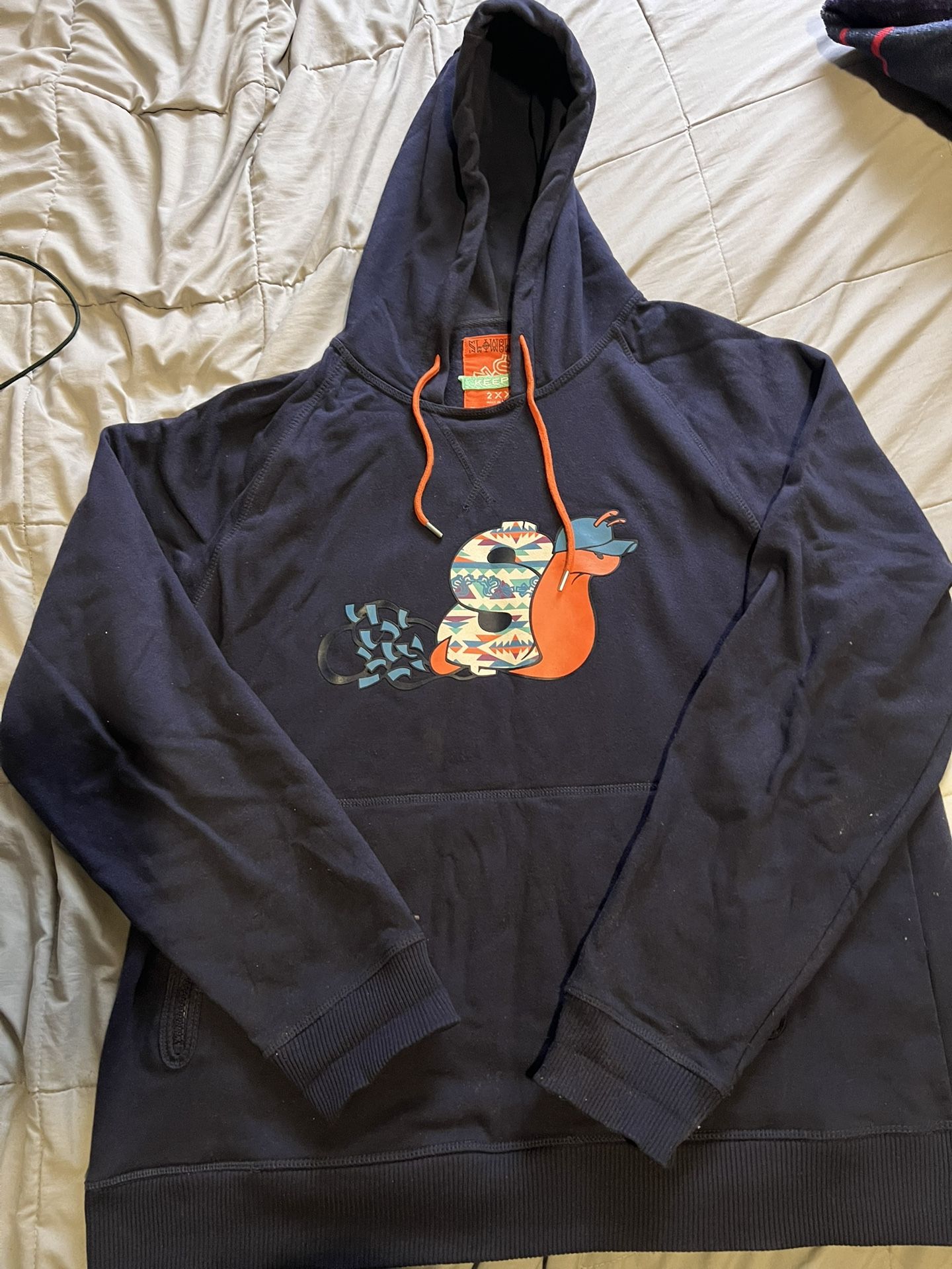 Slowbucks Mens Hoodie 2 XL blue decal with zipper pockets