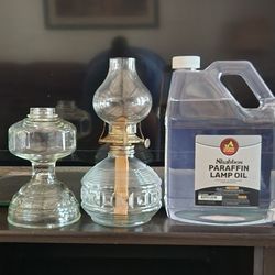 1 Oil Paraffin Lamp with 1  Glass Chimney, great for ambient home decor lighting or emergency.  Comes with New Gallon Paraffin Lamp Oil 