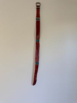 Vintage Leather Belt With Turquoise Embroidery