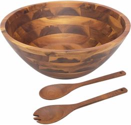 AIDEA Salad Bowls, Wooden Salad Bowls Set, Large Acacia Wood Serving Bowl For Fruits, Salad, 12.5" Big Salad Bowl With Serving Utensils