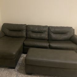 Leather Grey Couch Sectional With Ottoman 