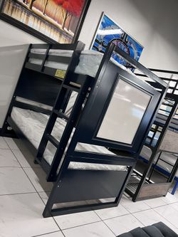 Twin/Twin Bunk Bed With Mattress 💙 Dark Blue Color 