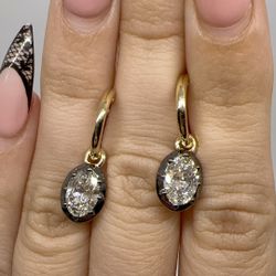 2.04 CTW D VS1 oval hoop drop earrings black rhodium Georgian style 
