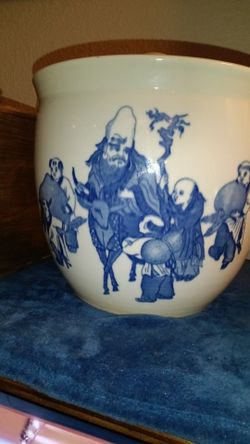 Vintage Chinese Blue & White Rice Ginger Jar Pot With Lid
