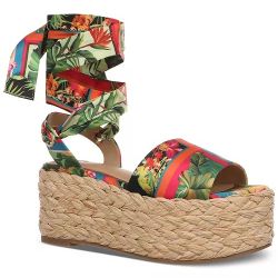 NWoB INC Fletcher Lace Up Tropical Floral Platform Esparadilles Sandals 9