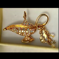 Kirks Folly Aladdin's Magic Lamp Brooch with Charms Gold Vintage 90s