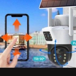 SOLAR SECURITY CAMERA APP CONTROL HUMAN DETECTION WATER PROOF APP CONTROL WATERPROOF TWO WAY AUDIO SOLAR ENERGY HIGH DEFINITION FULL COLOR NIGHT VISIO