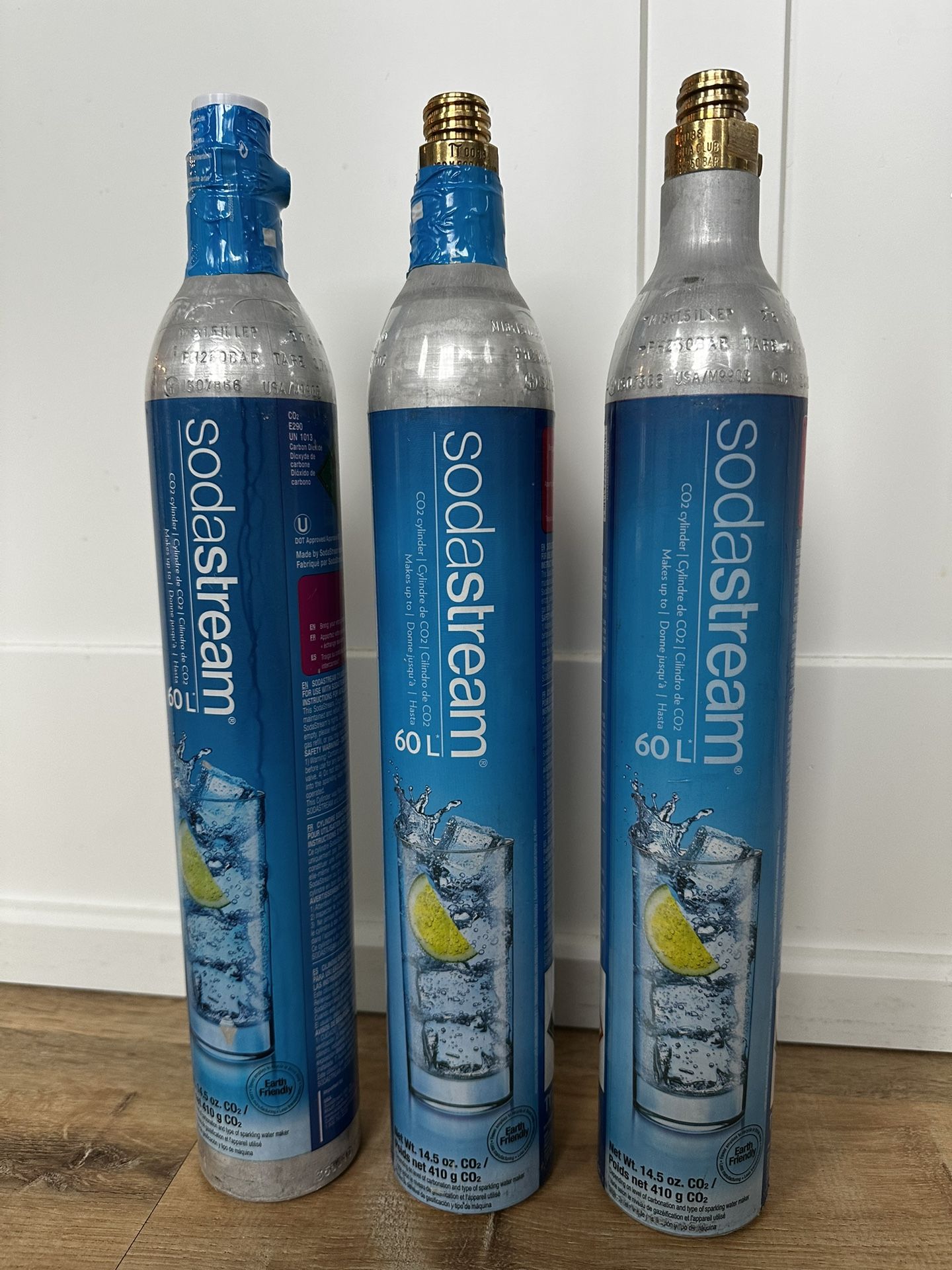 SodaStream CO2 Gas Refill 3 Pack - 1 NEW FULL & 2 Cylinders Ready To Refill, BLUE Screw-in System