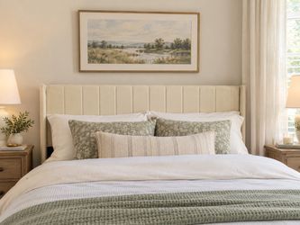 Cream Upholstered Channel-Tufted King Headboard