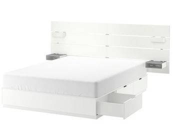 King Bed Frame with storage White  IKEA Nordeli