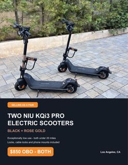 2 x Niu KQi3 Pro Scooters - PRICE IS FOR BOTH