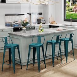 Aklaus Metal Bar Stools (Set of 4) Distressed Turquoise