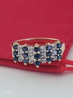 10K Yellow Gold Sapphires and Genuine Diamond Ring Size 8, Solid Gold/ Anillo de Oro con Zafiros y Diamantes! 👌🎁Post Tags: 10k 14k