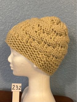 Child-Small Adult  Off-White/Beige Handmade “Textured Ribbon” Beanie Hat #232