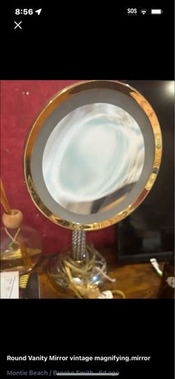 Round Lighted Vanity Mirror Gold Frame