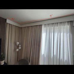 Custom made valance and double curtain tract