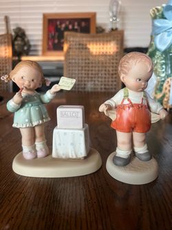 Porcelain Child Figurines with Ballot Box – Set of 2