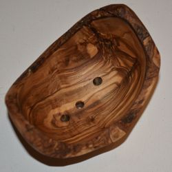 Handmade Rustic Oval Soap Holder Length Approx. 9 — 11 cm Olive Wood