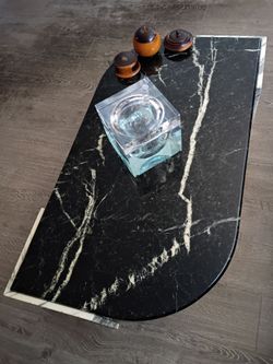 Black Marble Coffee Table with White Veining