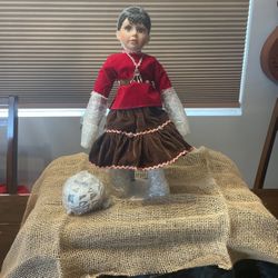 New Vintage Porcelain Navajo Doll “Anaba” with clay vase