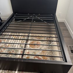 Queen Black Bed Frame; like new, good storage under