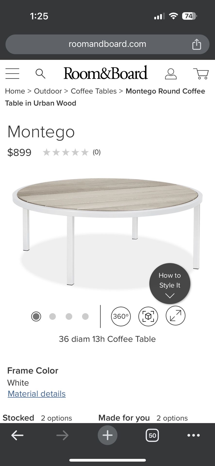 Room & Board Montego Round Outdoor Coffee Table - White