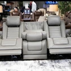 Real Leather Power Reclining Sofa 
