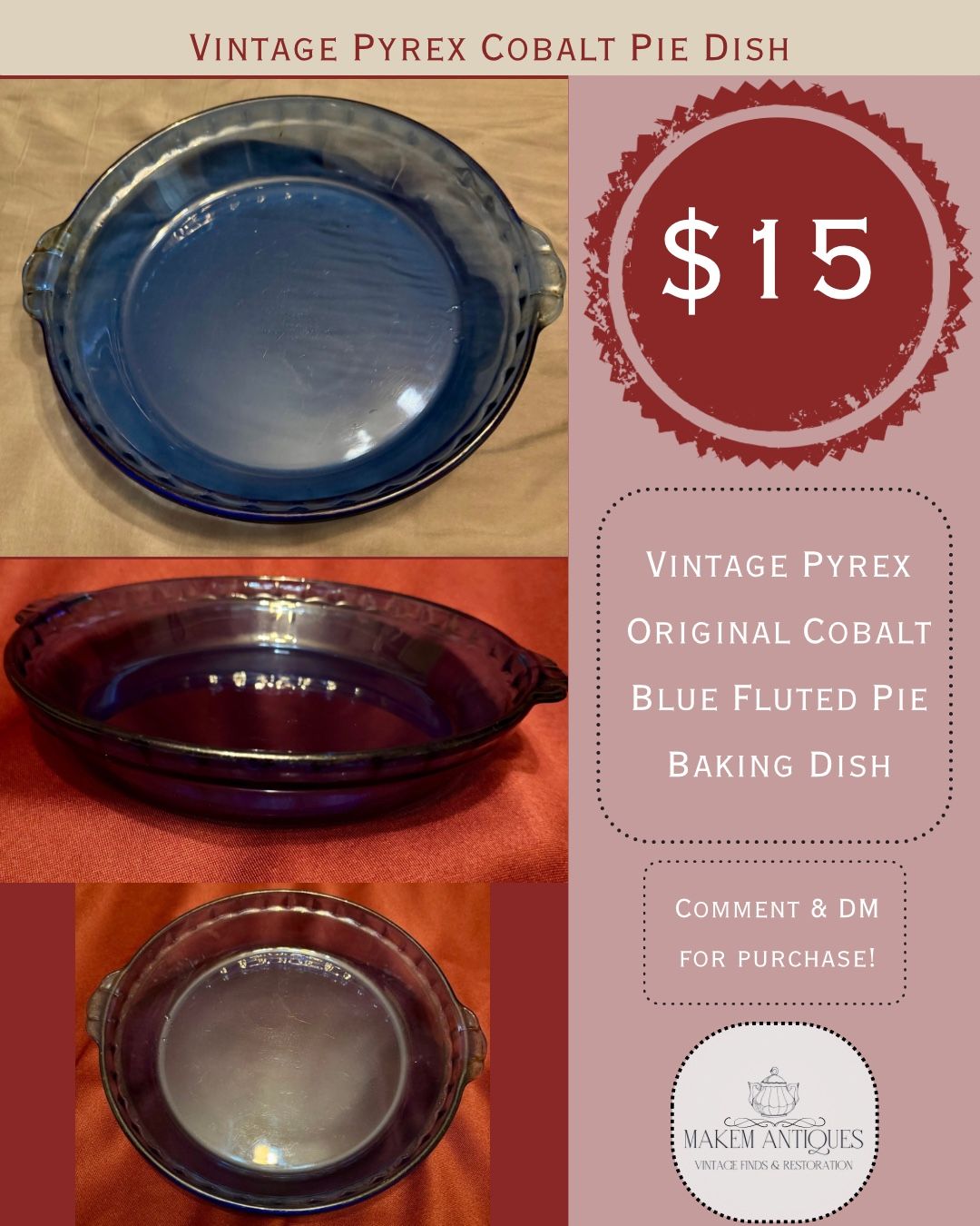 Vintage Pyrex Cobalt Pie Dish (SALE)