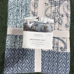 Linden Street Westgrove Quilt Set 3-Piece King Blue Print %100 Cotton With Sham
