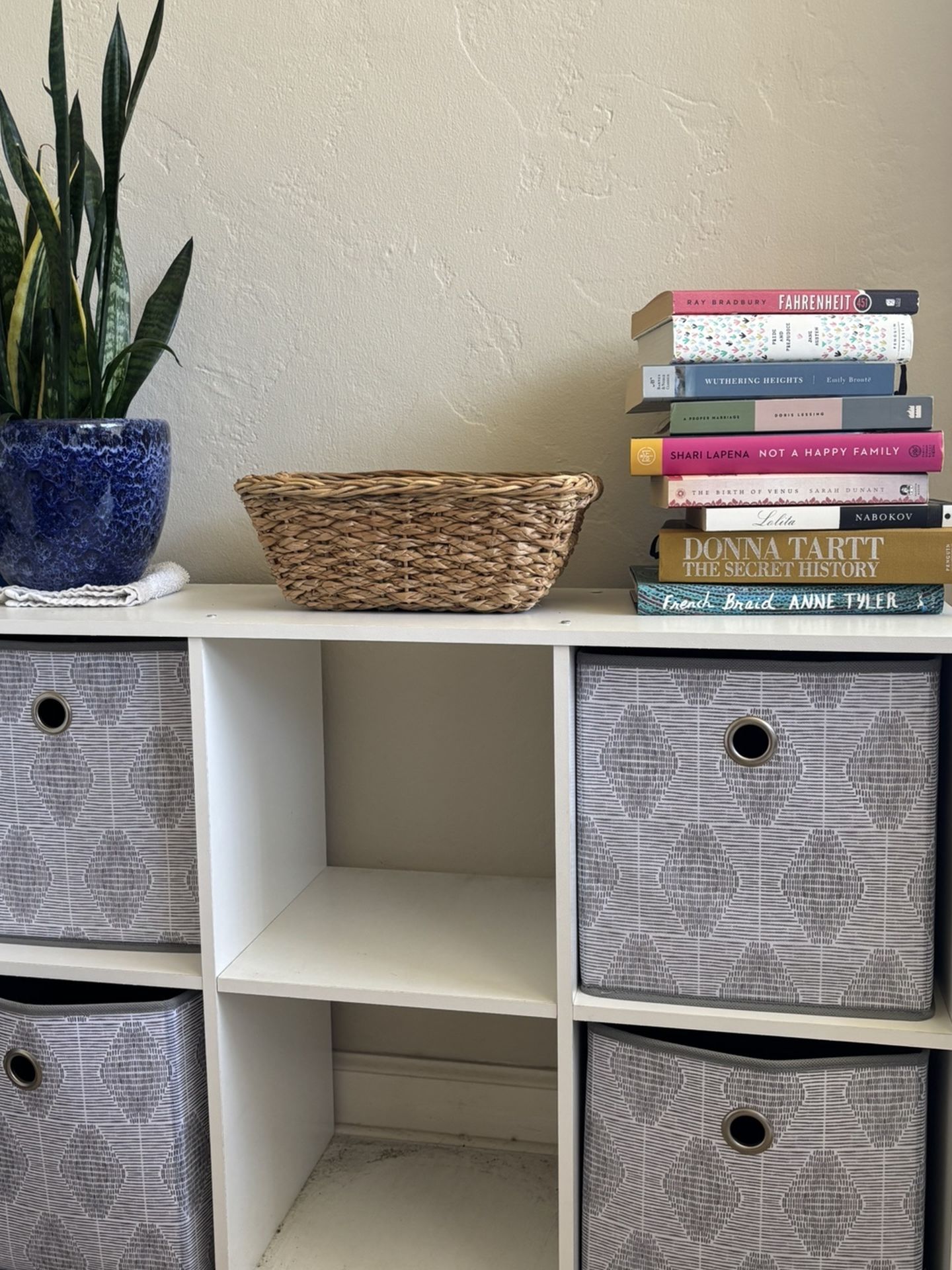White Square Shelves with Storage Boxes