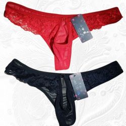 NWT Men's Lace Bikini Briefs Special Pouch Red/Black 2 Pcs Underwear S