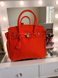 Orange Canvas Structured Tote Handbag