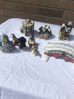 Miniature Porcelain Christmas houses and figurines